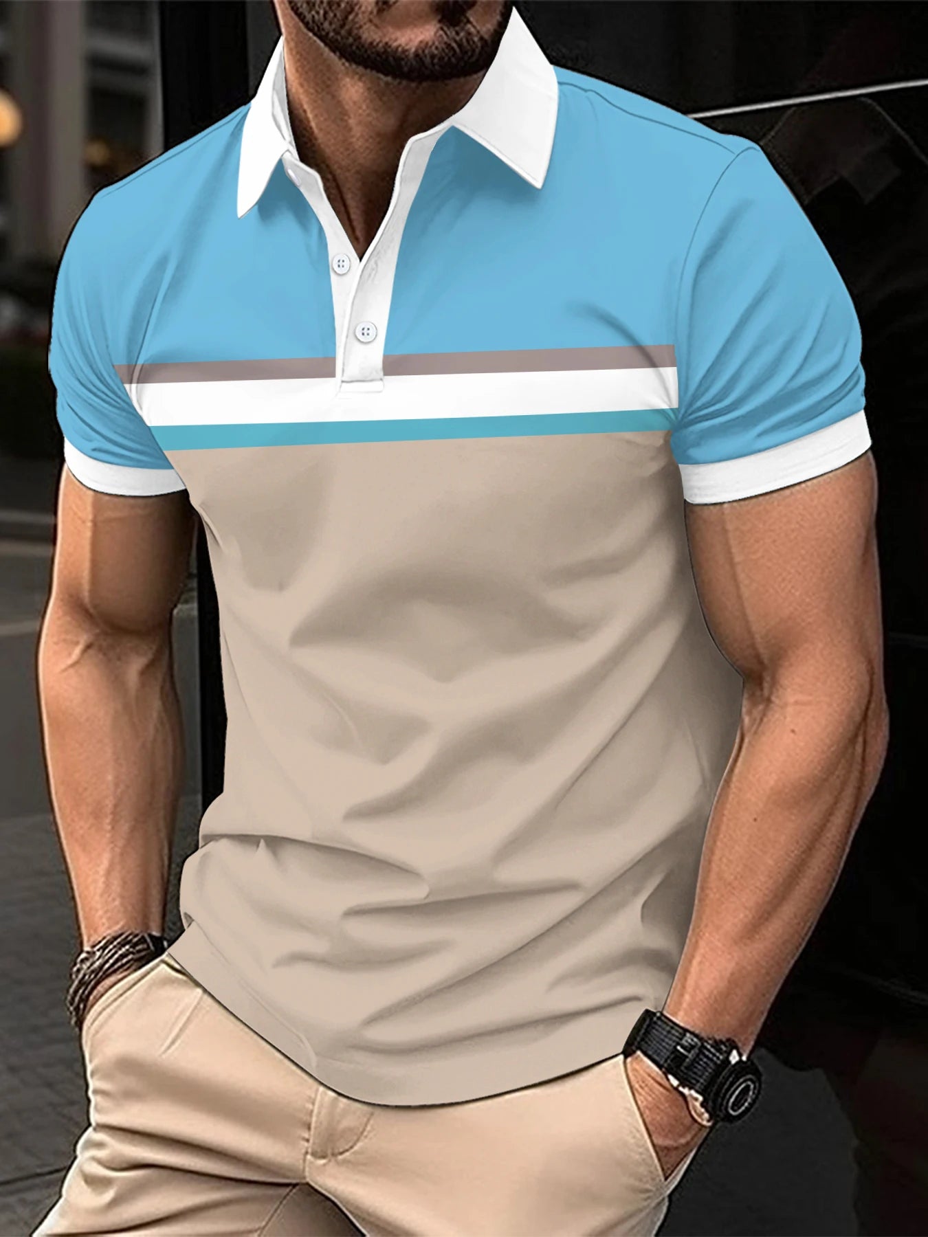 2024 Summer Best-Selling Men's Polo Shirt Lapel Print Men's Clothing Striped Polo Shirt Casual Sports Street Men's T-Shirt