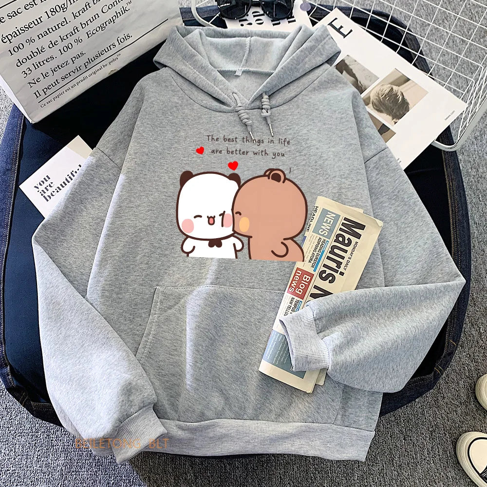 Panda Bear Bubu Dudu Love Heart Sweatshirts Women/Men Clothing Casual Long Sleeve Kawaii Printing Pullovers for Winter Fleece