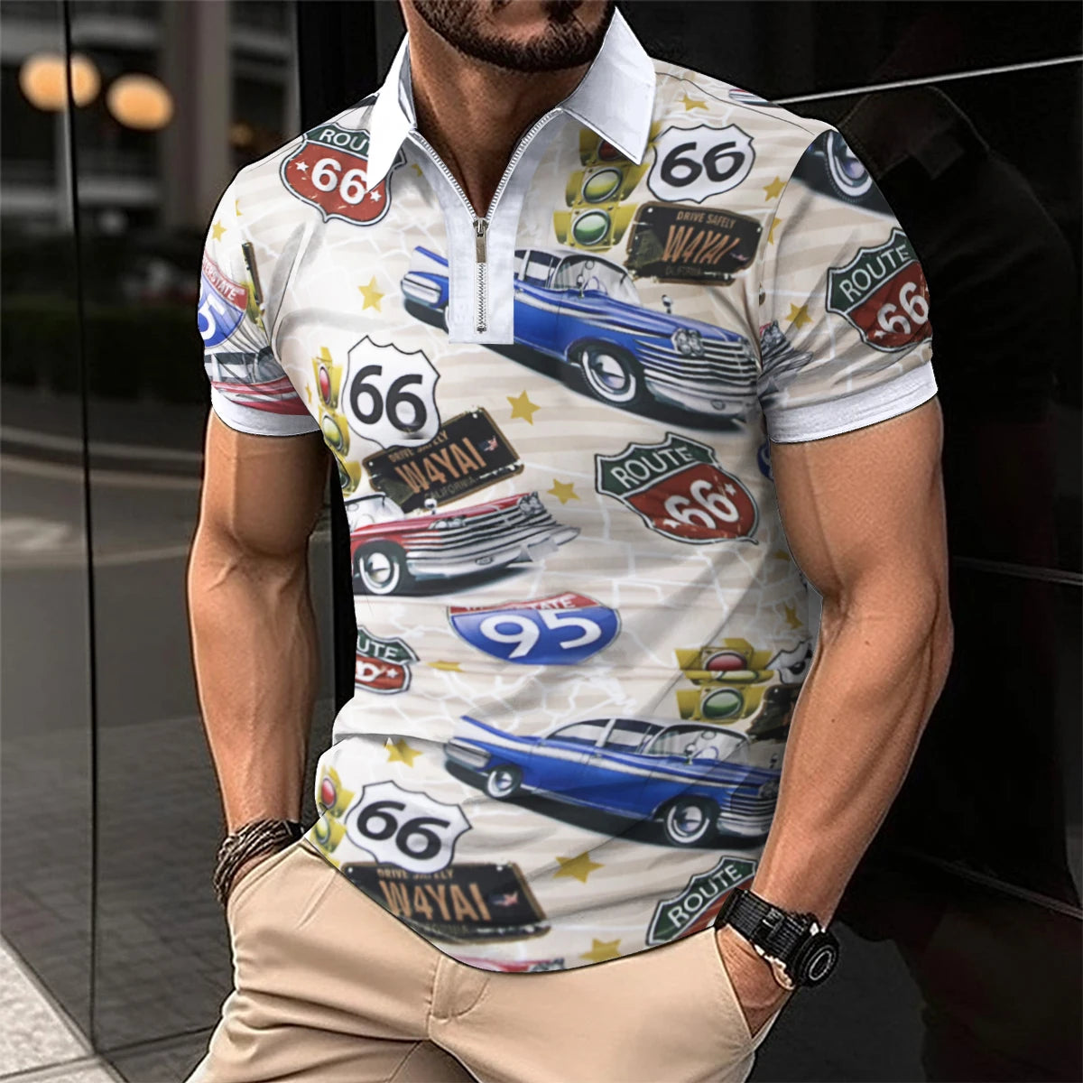 2024 Summer Best-Selling Men's Polo Shirt Lapel Print Men's Clothing Striped Polo Shirt Casual Sports Street Men's T-Shirt