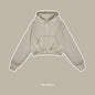 ZODF Chic Sexy Women Super-short Fleece Cropped Hoodies Girl Female Hip Hop Loose 345gsm Solid Hooded Pullover Streetwear HY0340