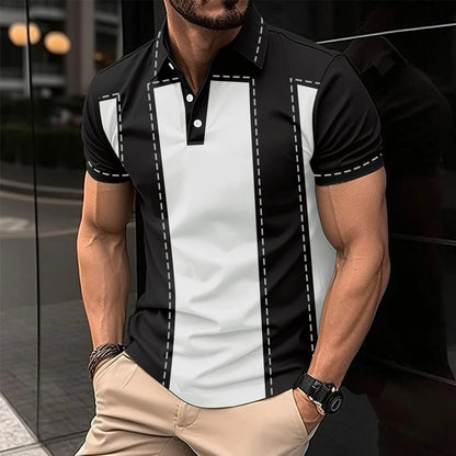 2024 Summer Best-Selling Men's Polo Shirt Lapel Print Men's Clothing Striped Polo Shirt Casual Sports Street Men's T-Shirt