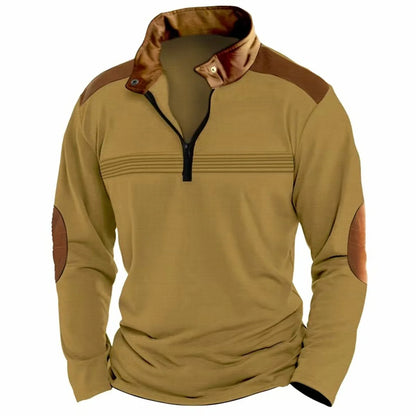 Autumn/Winter Fashion Everyday Casual Solid Color Zipper Chest Pleated Stripe Patchwork Comfortable Long-Sleeved POLO Shirt