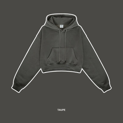 ZODF Chic Sexy Women Super-short Fleece Cropped Hoodies Girl Female Hip Hop Loose 345gsm Solid Hooded Pullover Streetwear HY0340