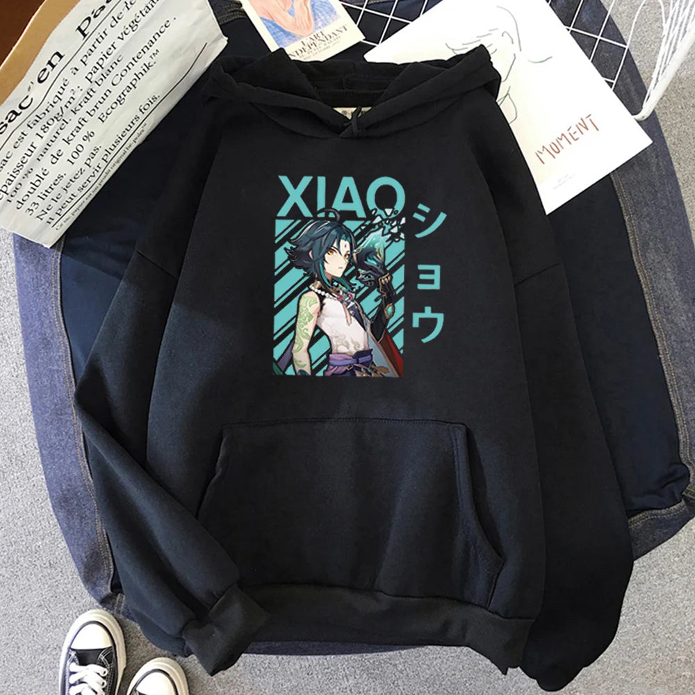 Genshin Impact Xiao Cool Print Hot Game Hoodies Women/Men Kangaroo Plus Size Sweatshirts Streetwear Graphic Hip Hop Fashion Tops
