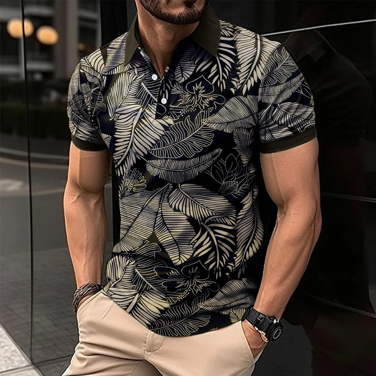2024 Summer Best-Selling Men's Polo Shirt Lapel Print Men's Clothing Striped Polo Shirt Casual Sports Street Men's T-Shirt