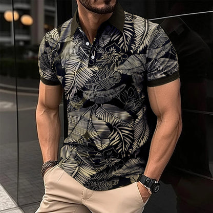 2024 Summer Best-Selling Men's Polo Shirt Lapel Print Men's Clothing Striped Polo Shirt Casual Sports Street Men's T-Shirt