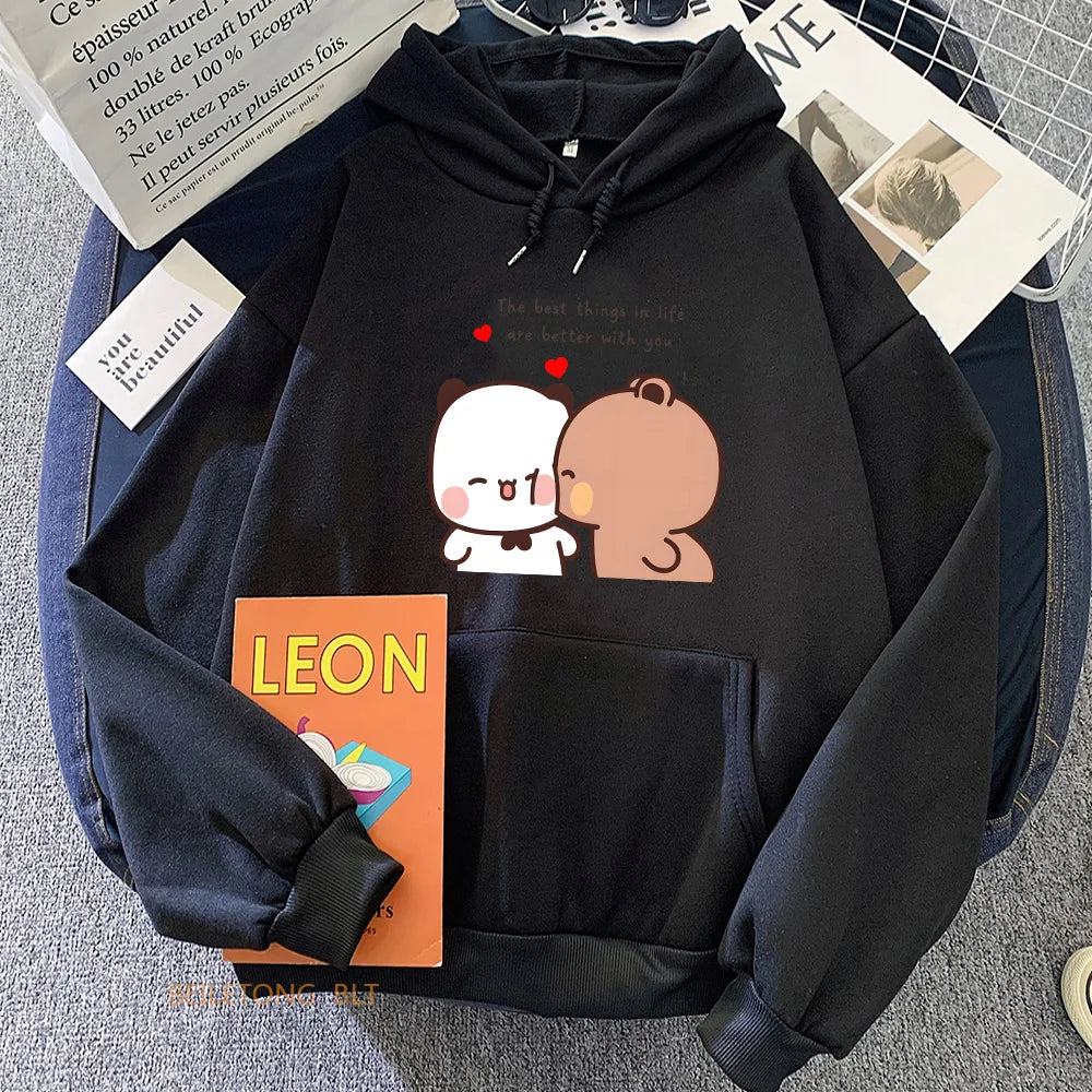 Panda Bear Bubu Dudu Love Heart Sweatshirts Women/Men Clothing Casual Long Sleeve Kawaii Printing Pullovers for Winter Fleece