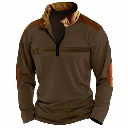 Autumn/Winter Fashion Everyday Casual Solid Color Zipper Chest Pleated Stripe Patchwork Comfortable Long-Sleeved POLO Shirt