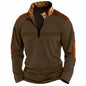 Autumn/Winter Fashion Everyday Casual Solid Color Zipper Chest Pleated Stripe Patchwork Comfortable Long-Sleeved POLO Shirt
