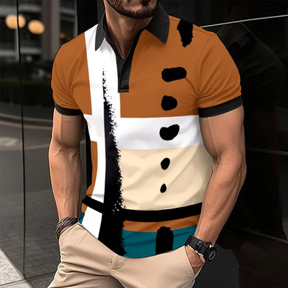 2024 Summer Best-Selling Men's Polo Shirt Lapel Print Men's Clothing Striped Polo Shirt Casual Sports Street Men's T-Shirt