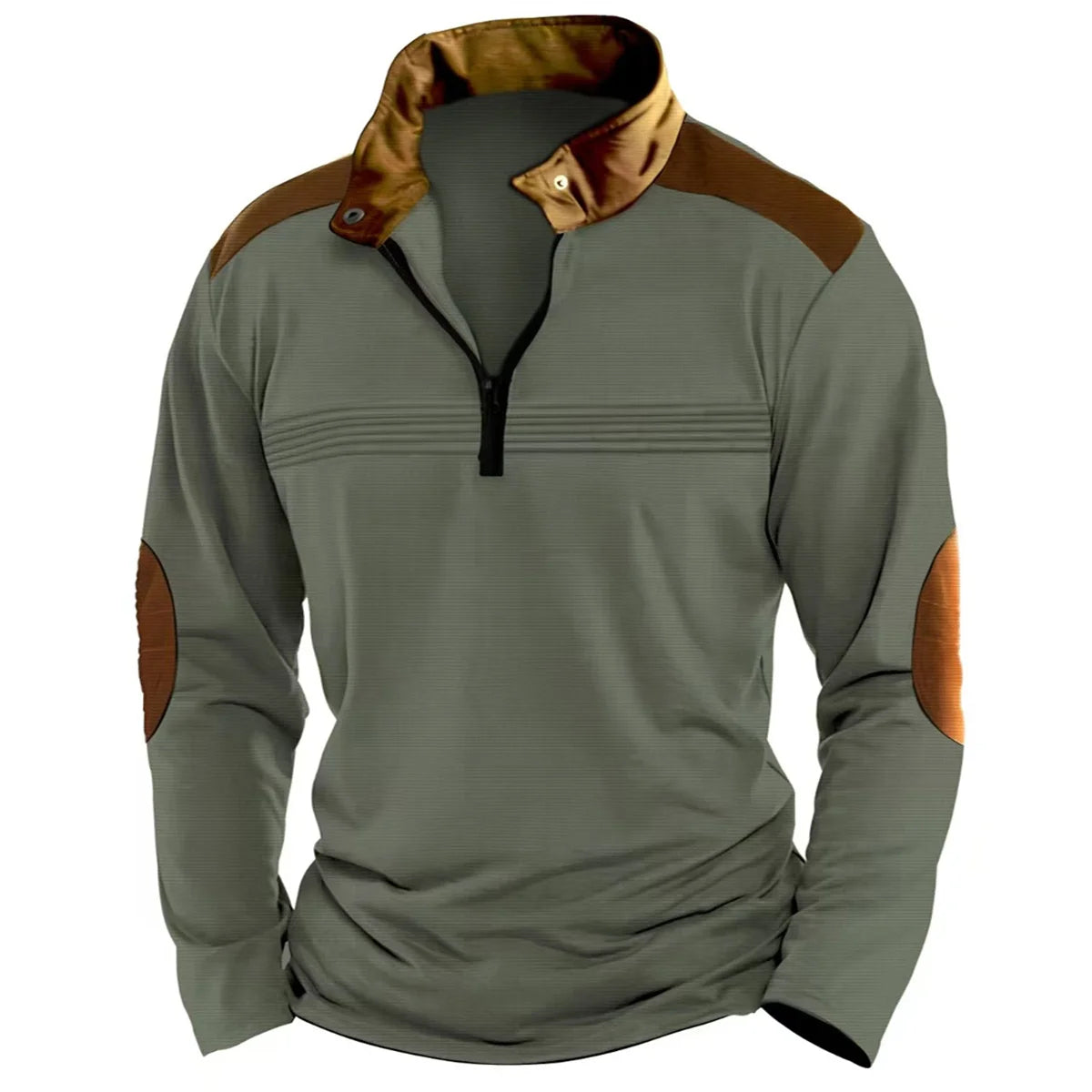 Autumn/Winter Fashion Everyday Casual Solid Color Zipper Chest Pleated Stripe Patchwork Comfortable Long-Sleeved POLO Shirt