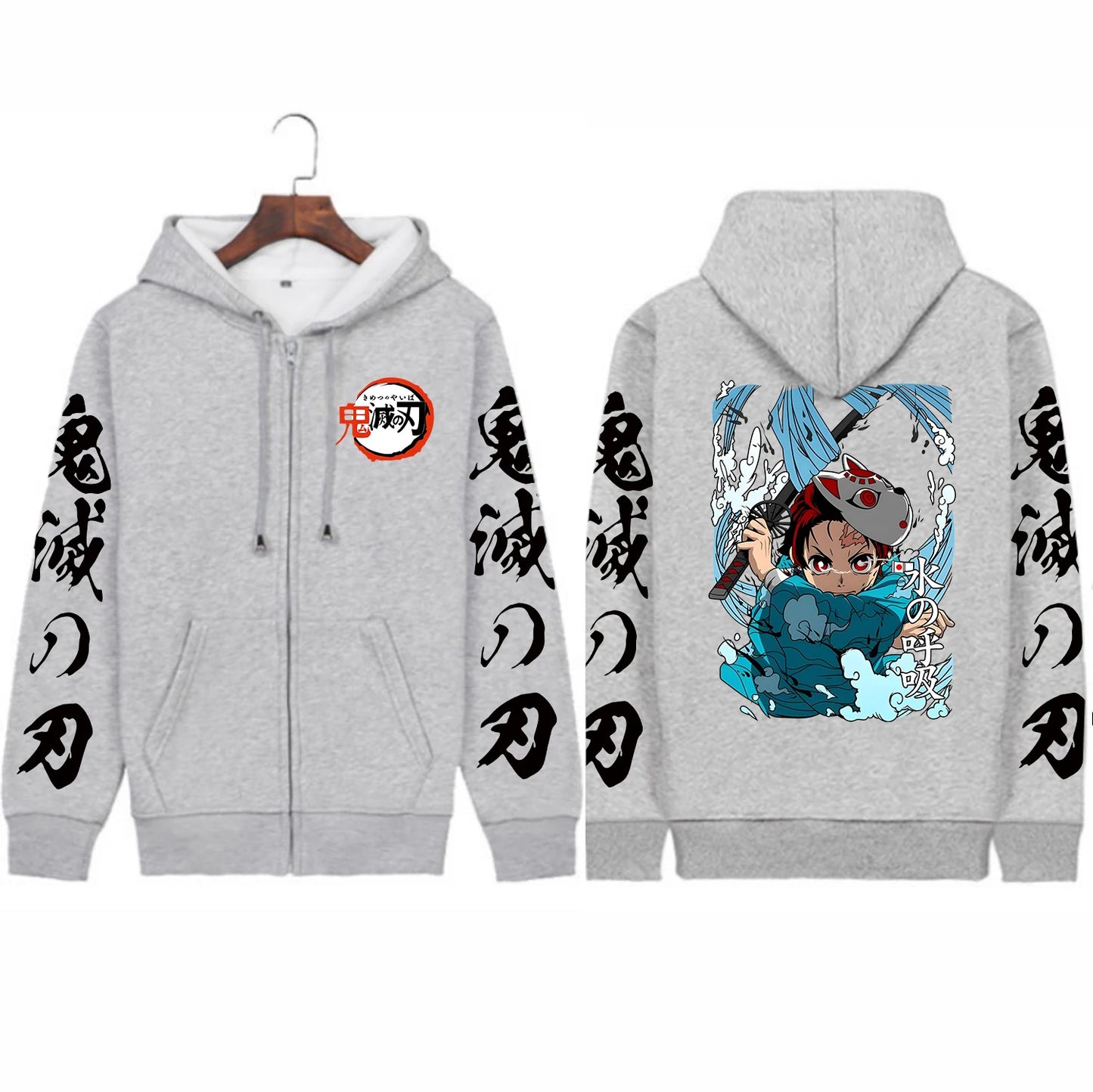 Tsugikuni Michikatsu Demon Slayer Print Zip Up Hoodies Autumn Fleece Hooded Tops Men Women Comfortable Zipper Sweatshirts Coats