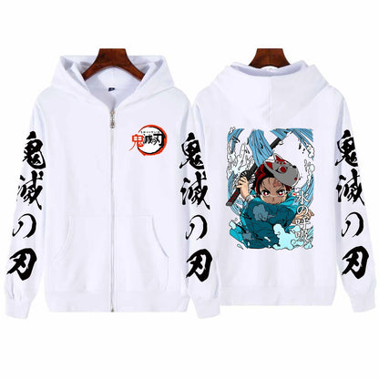 Tsugikuni Michikatsu Demon Slayer Print Zip Up Hoodies Autumn Fleece Hooded Tops Men Women Comfortable Zipper Sweatshirts Coats