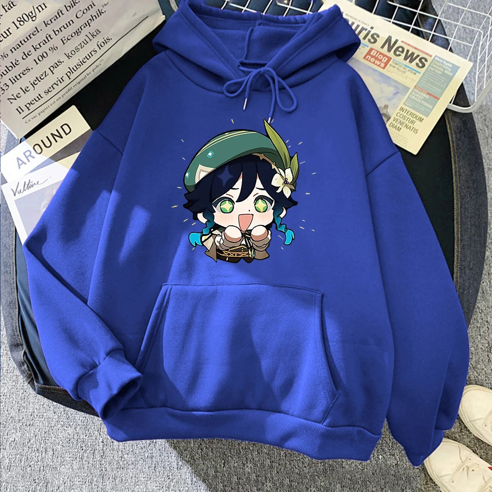 Genshin Impact Hoodie Venti Printed Graphic Harajuku Sweatshirts Casual Loose Hooded Clothes Long Sleeve Tops Women Streetwear