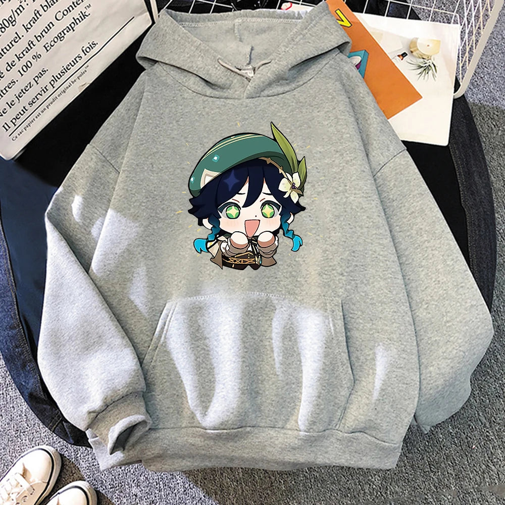 Genshin Impact Hoodie Venti Printed Graphic Harajuku Sweatshirts Casual Loose Hooded Clothes Long Sleeve Tops Women Streetwear
