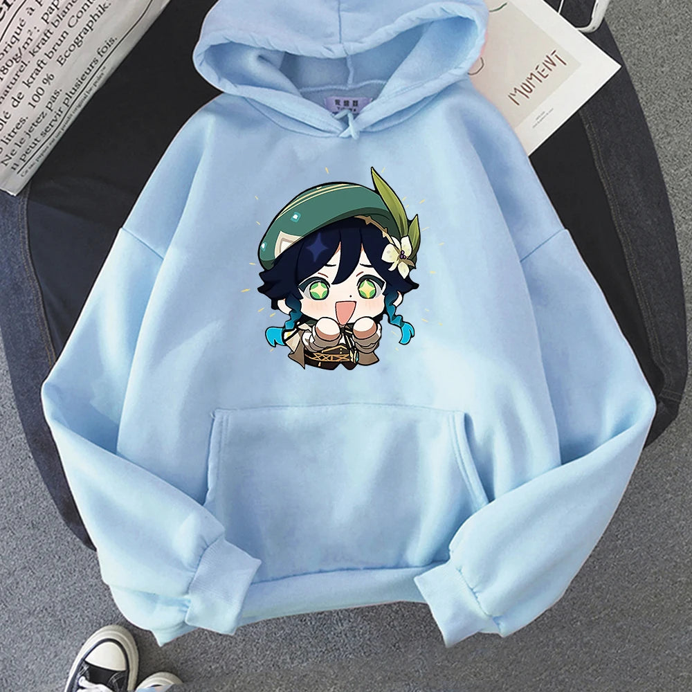 Genshin Impact Hoodie Venti Printed Graphic Harajuku Sweatshirts Casual Loose Hooded Clothes Long Sleeve Tops Women Streetwear