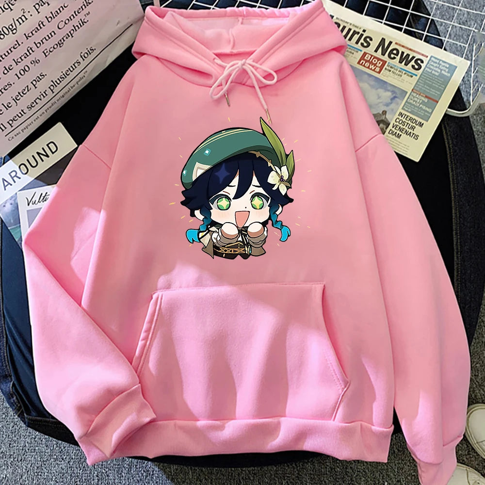 Genshin Impact Hoodie Venti Printed Graphic Harajuku Sweatshirts Casual Loose Hooded Clothes Long Sleeve Tops Women Streetwear
