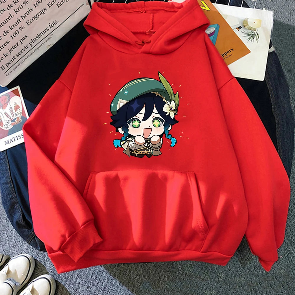 Genshin Impact Hoodie Venti Printed Graphic Harajuku Sweatshirts Casual Loose Hooded Clothes Long Sleeve Tops Women Streetwear